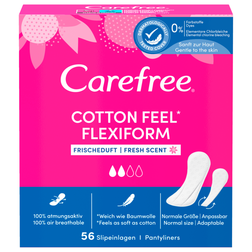 Carefree Cotton Slipeinlagen Flexiform Frischeduft S/M 56 Stück
